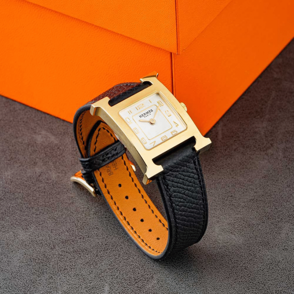 H-Hour PM Watch Opaline Dial Black Epsom Ghw Women