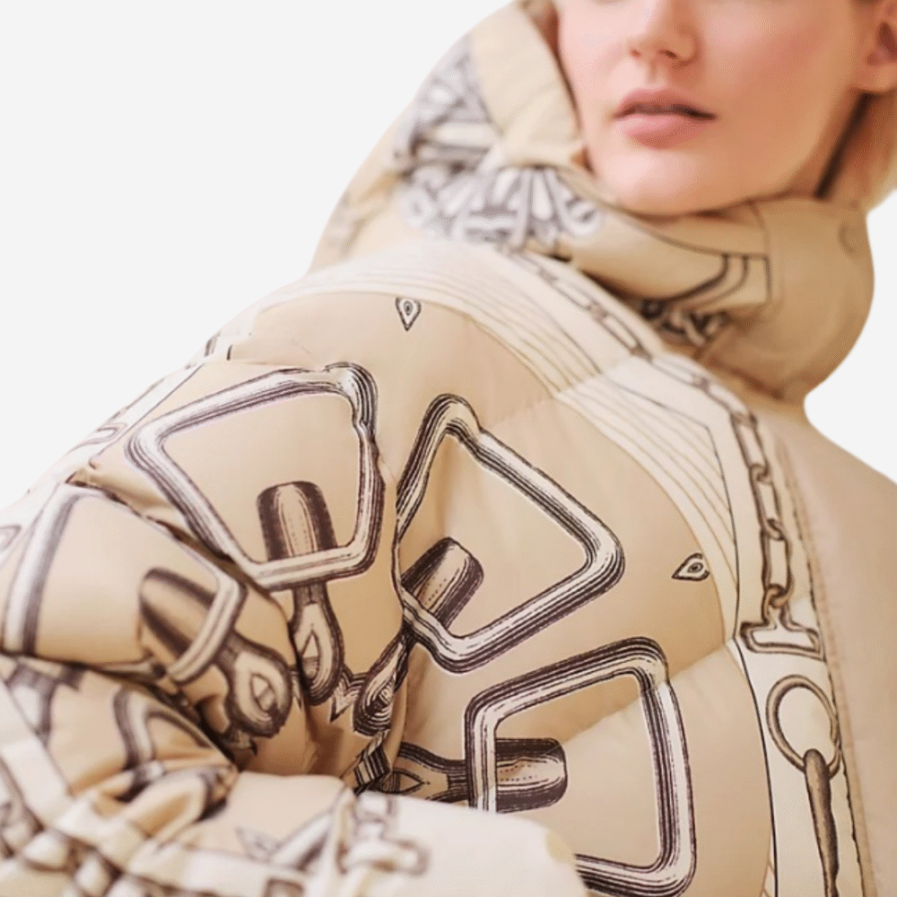 H Effet Kaleidoscope” Reversible Short Puffer Coat Beige Glaise