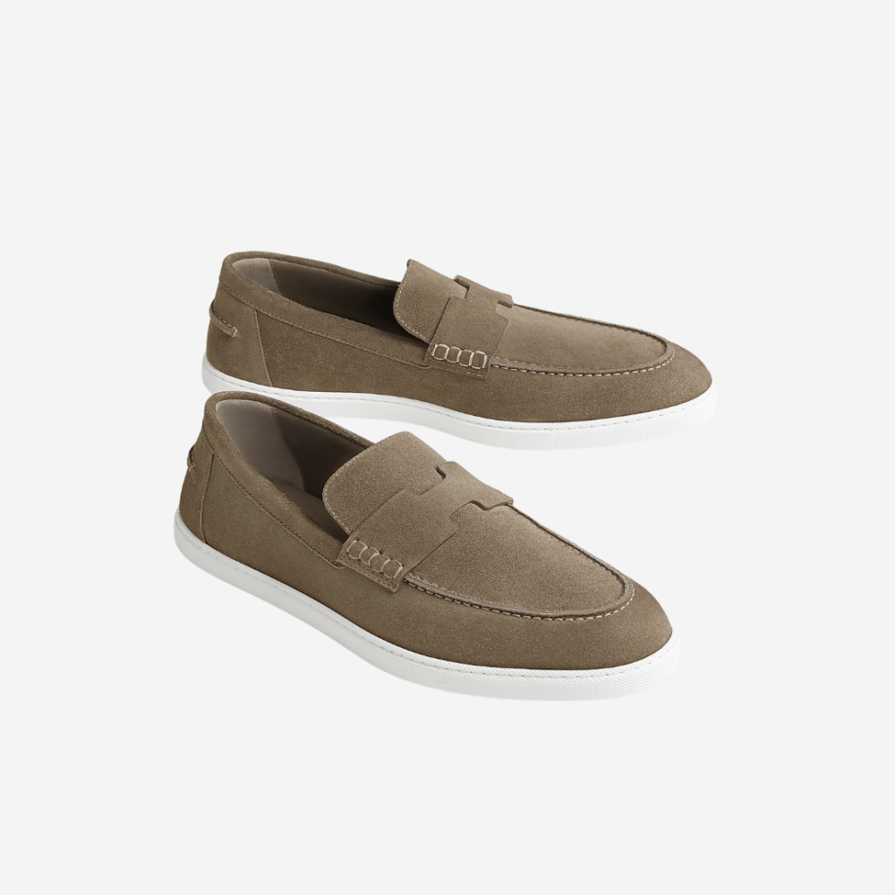 Job Loafers Suede Leather Shoes Man Etoupe