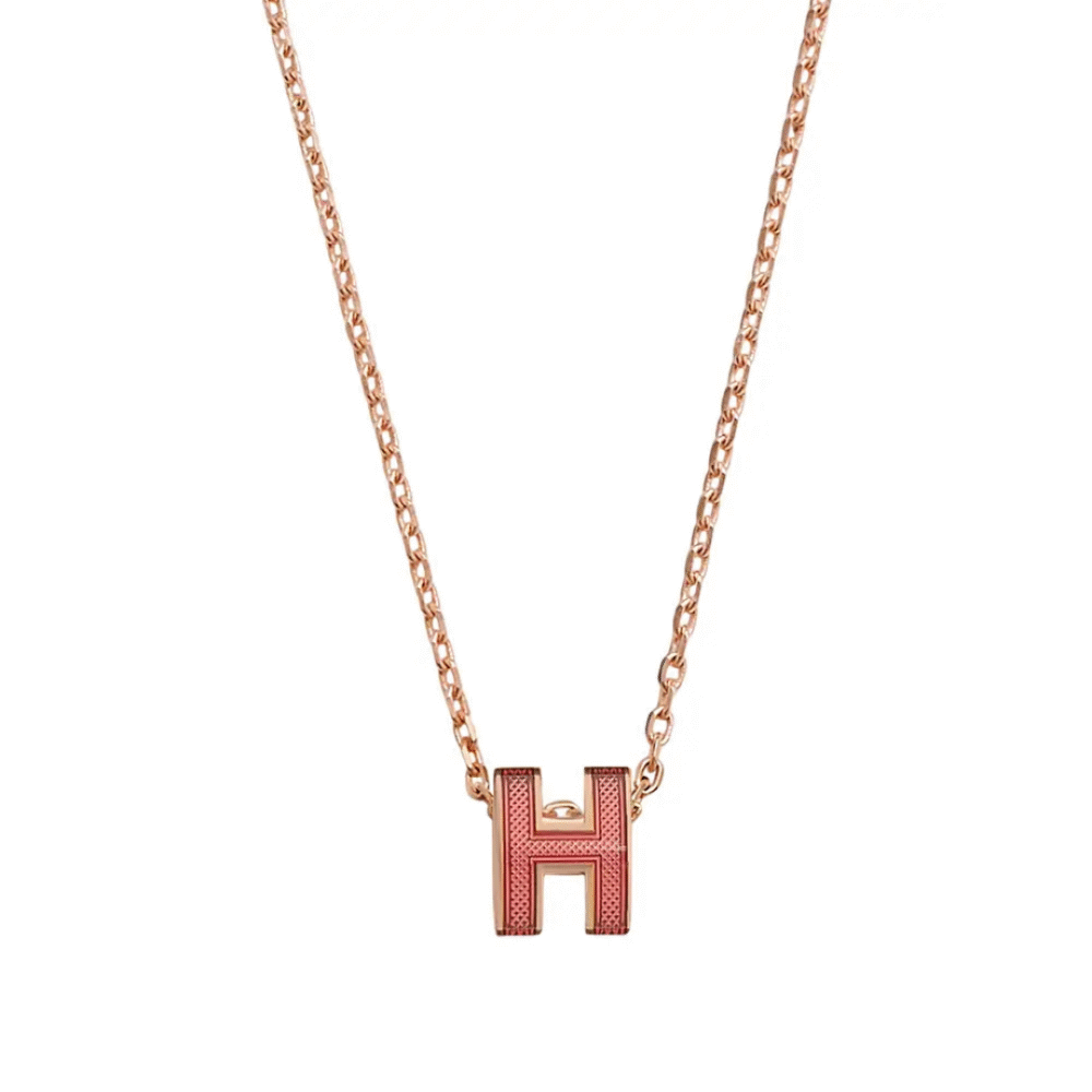 Mini Pop H pendant Necklace, Rose Azalée Transparent
