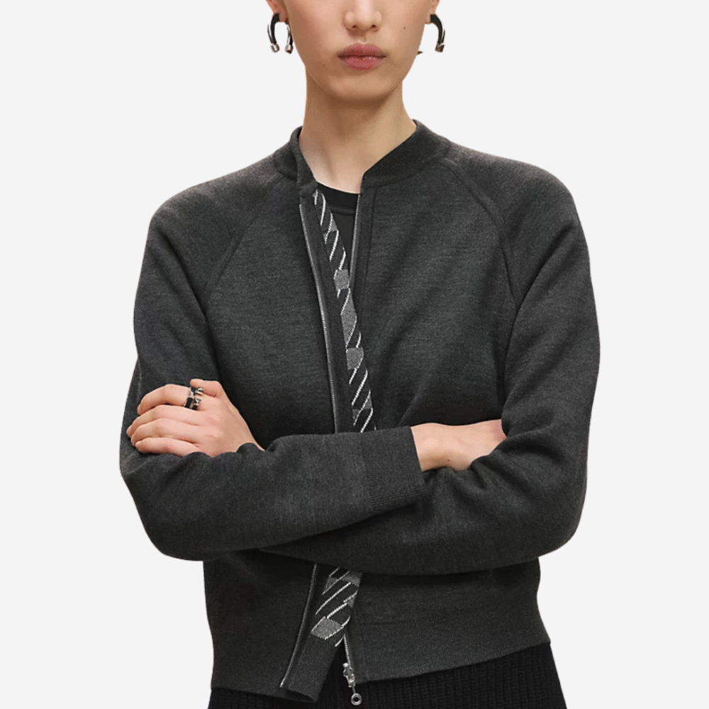 H en Biais Long Sleeve Reversible Cardigan Gris Volcanique