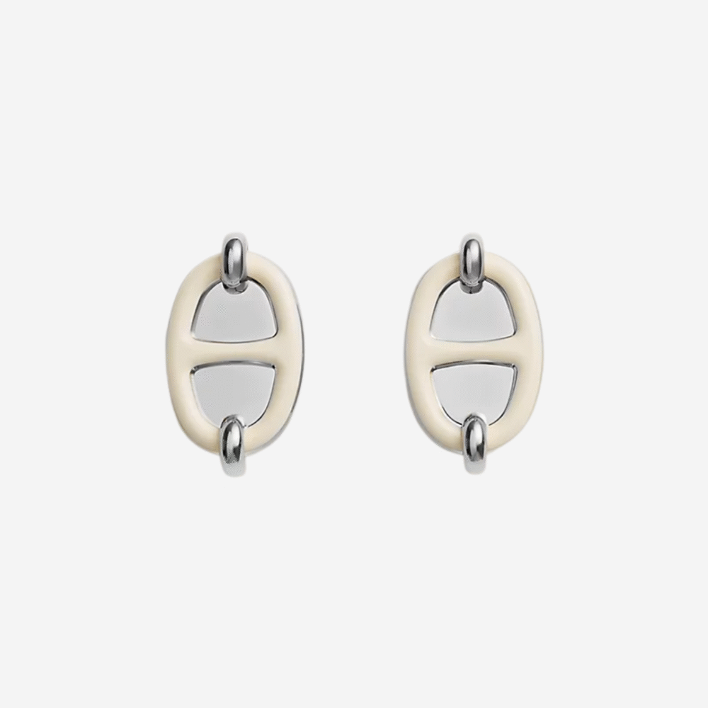 Mini Maillon Earrings, Crème PHW