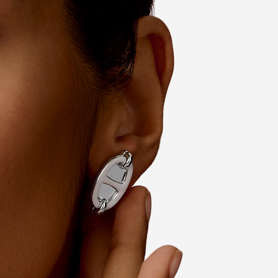 Mini Maillon Earrings, Crème PHW (2)