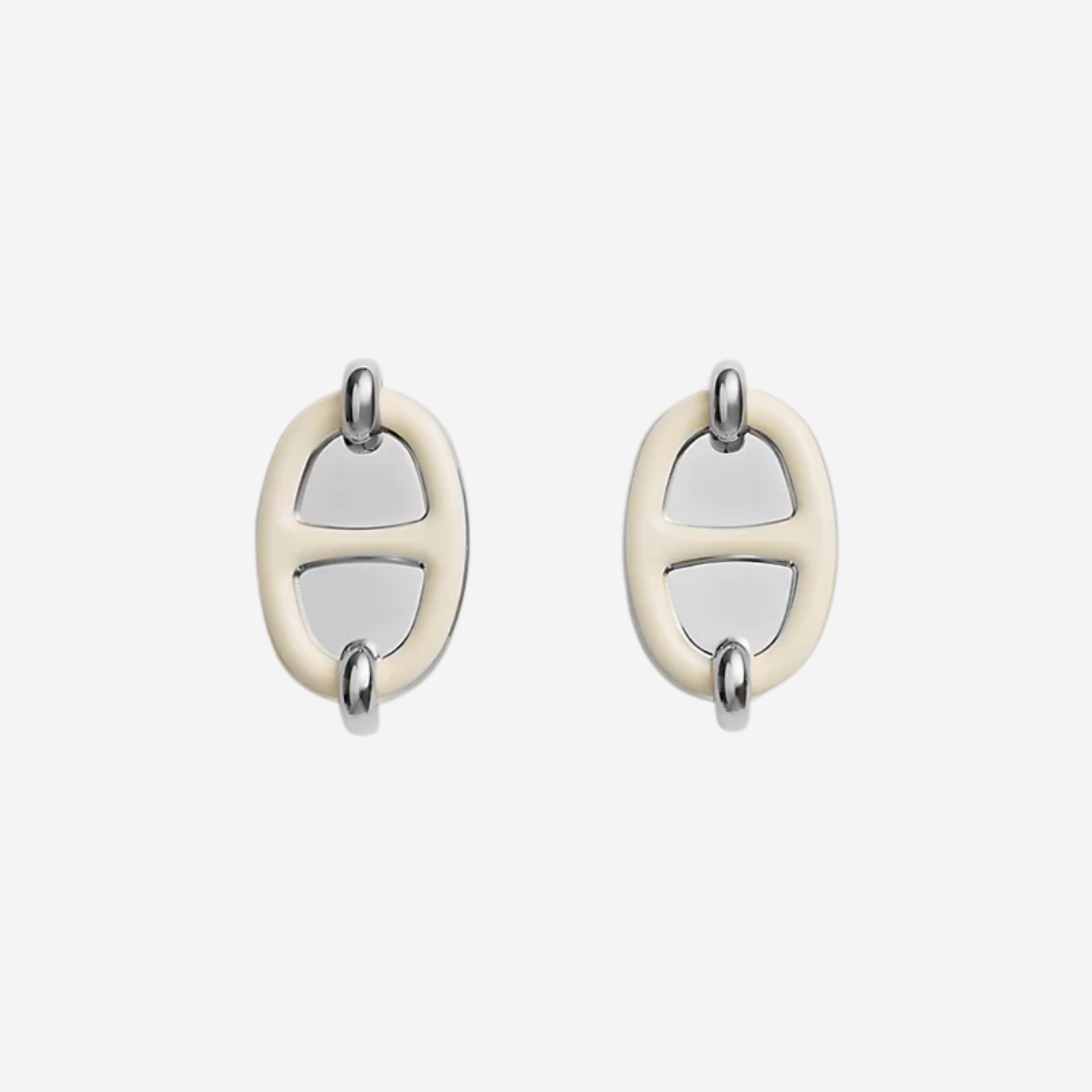 Mini Maillon Earrings, Crème PHW