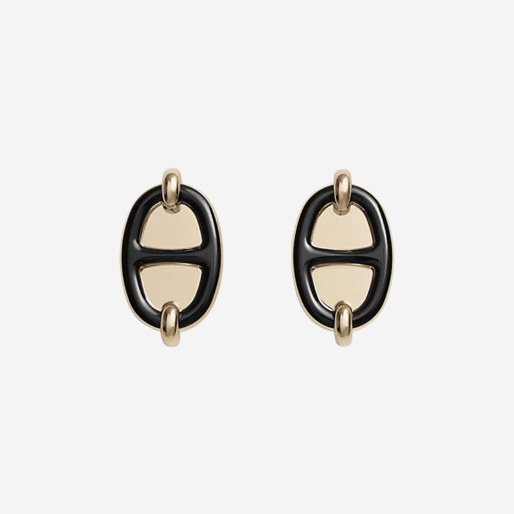 Mini Maillon Earrings, Noir GHW