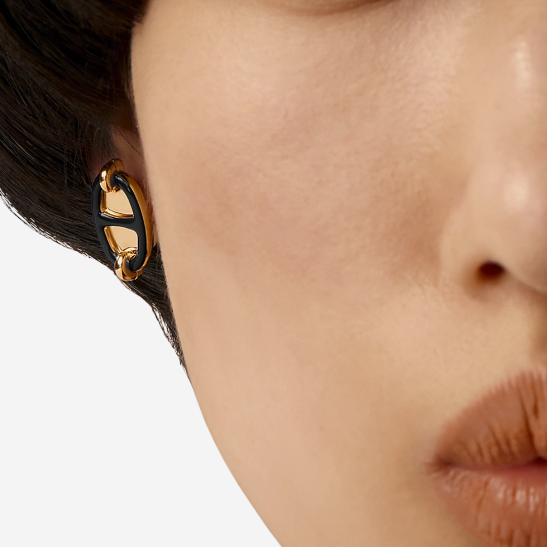Mini Maillon Earrings, Noir GHW (2)