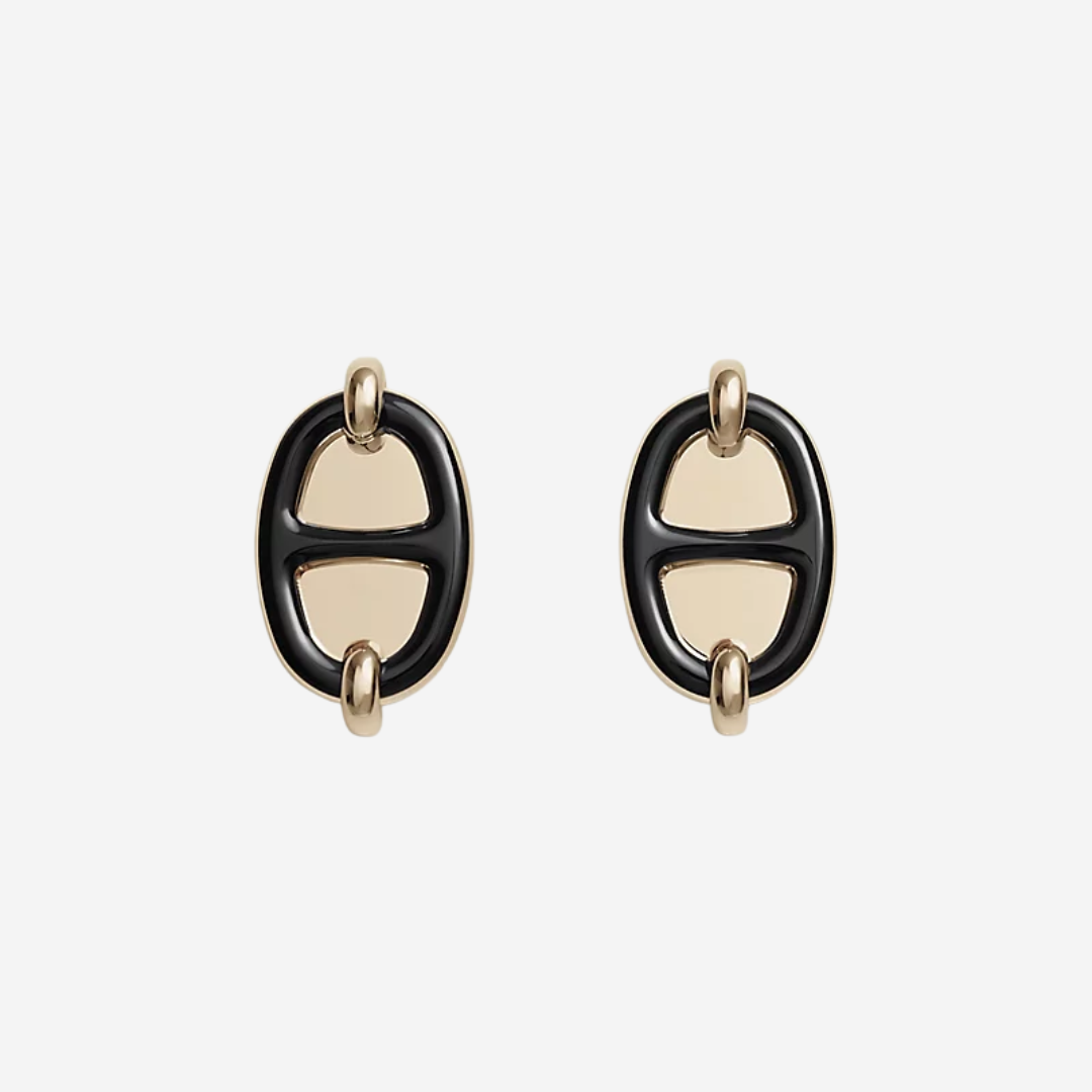 Mini Maillon Earrings, Noir GHW