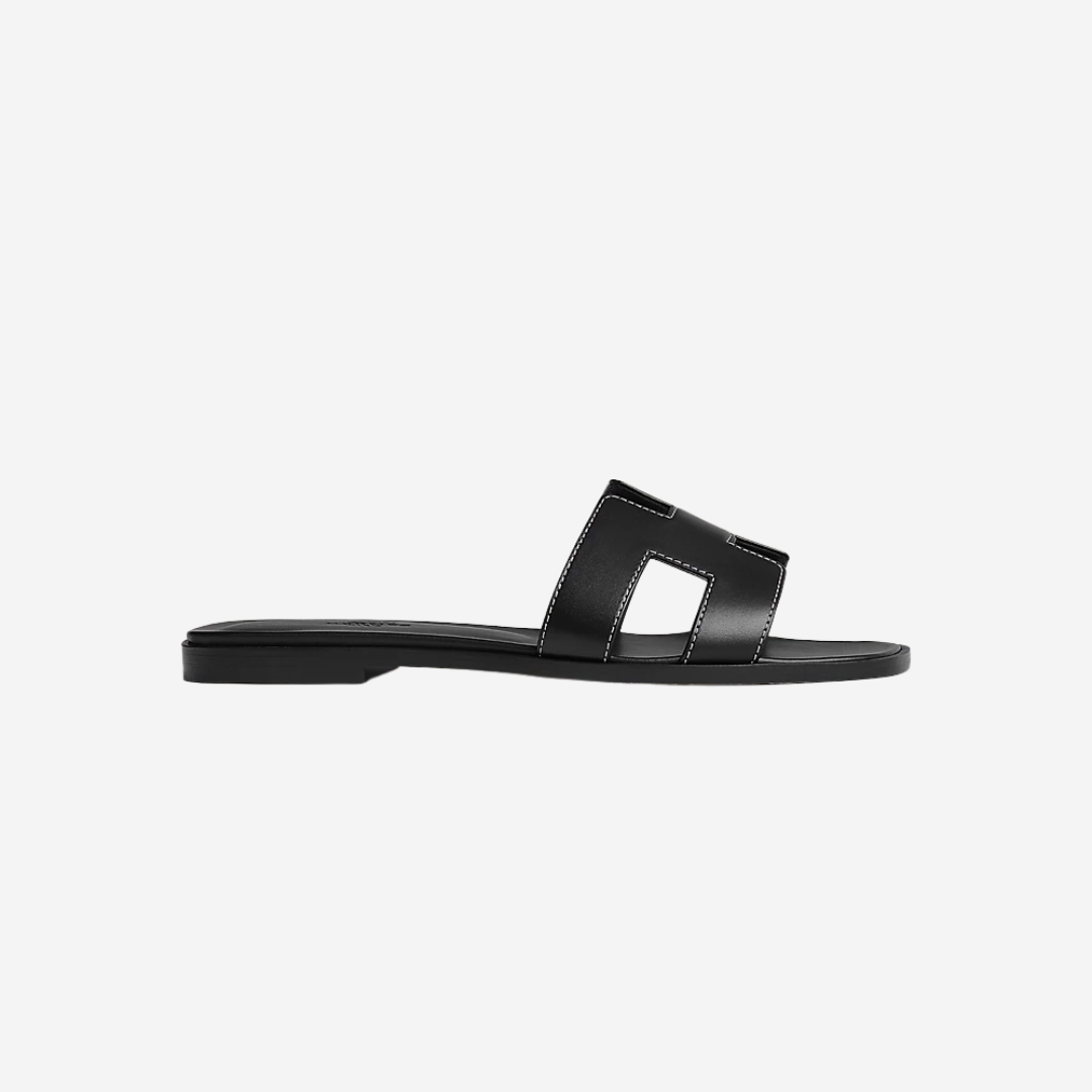 Oran Box Calfskin Sandals Black