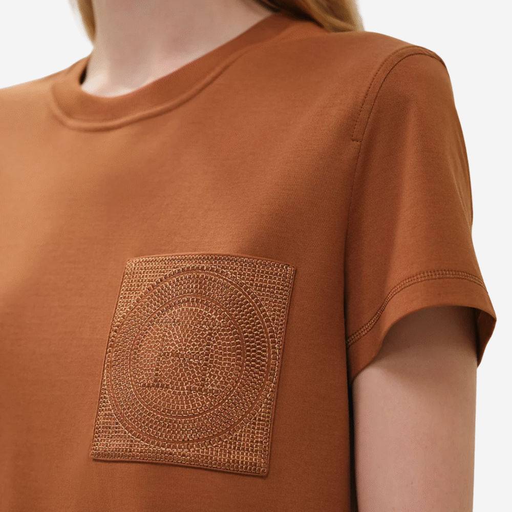 Embroidered Pocket T-shirt Marron Fauve