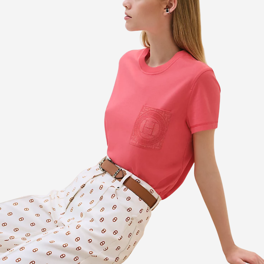 CLS Embroidered pocket t-shirt Rose Vermillon