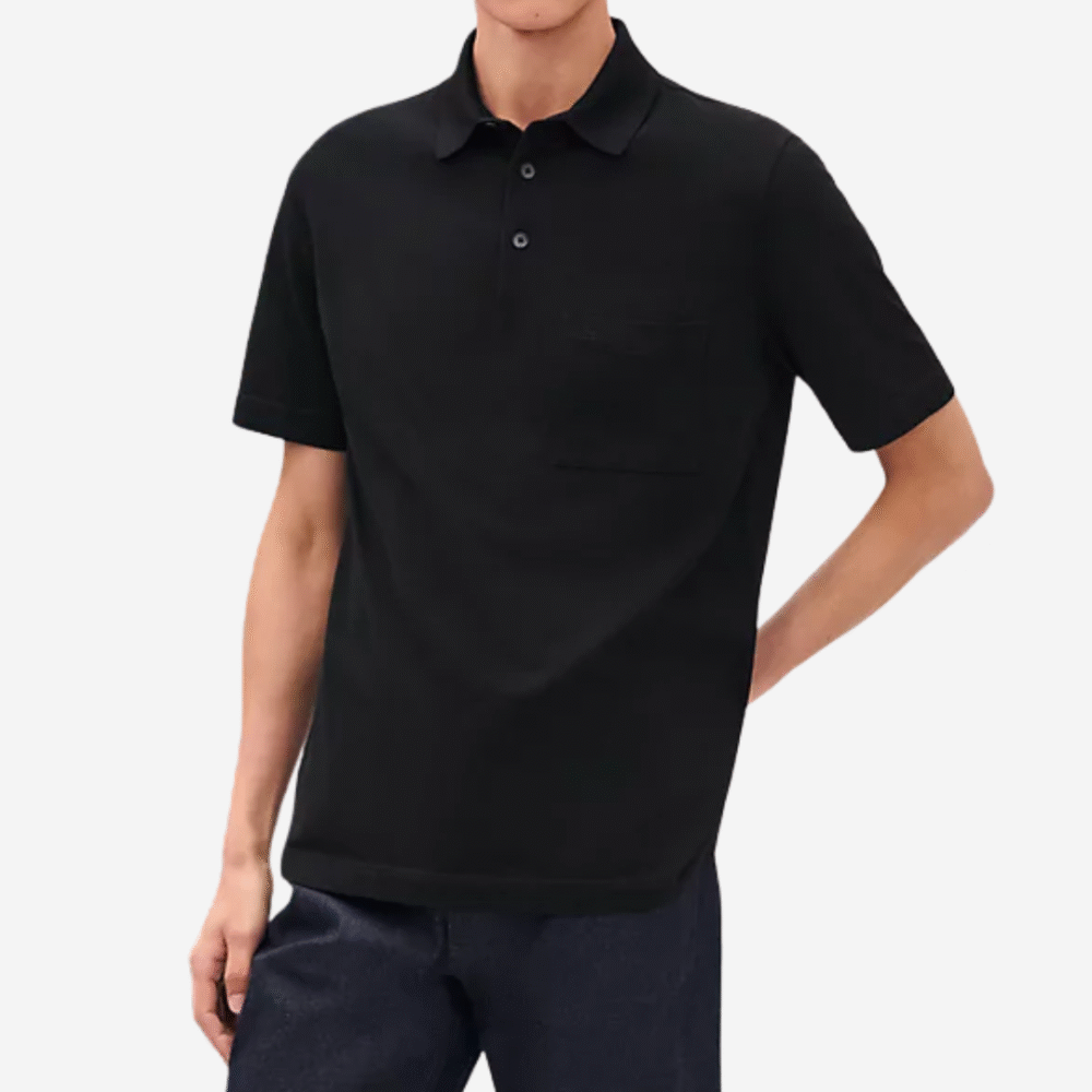 H Embroidered Buttoned Polo Shirt Black