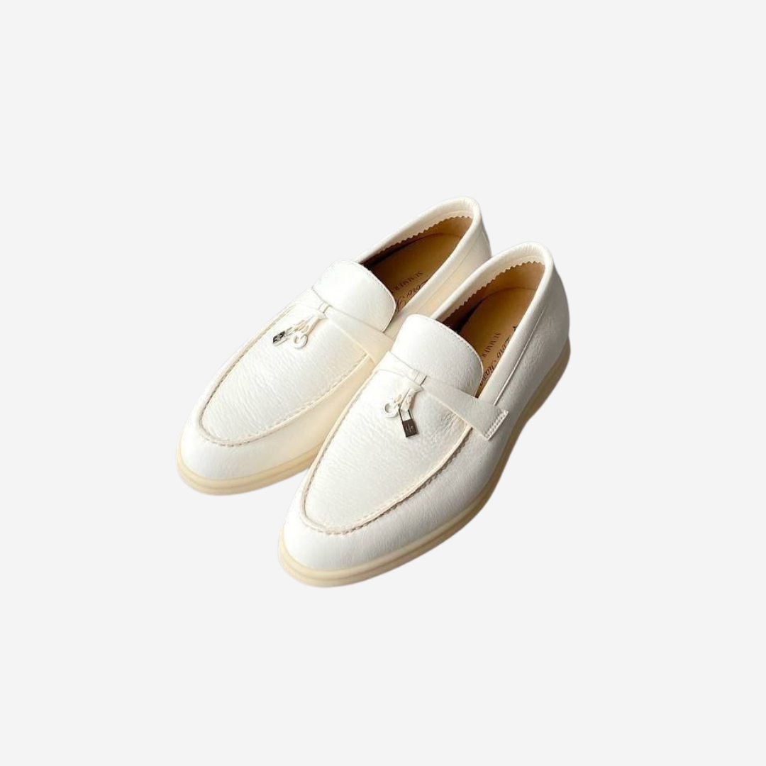 Loro Piana Summer Charms Walk Loafers Deerskin Leather White