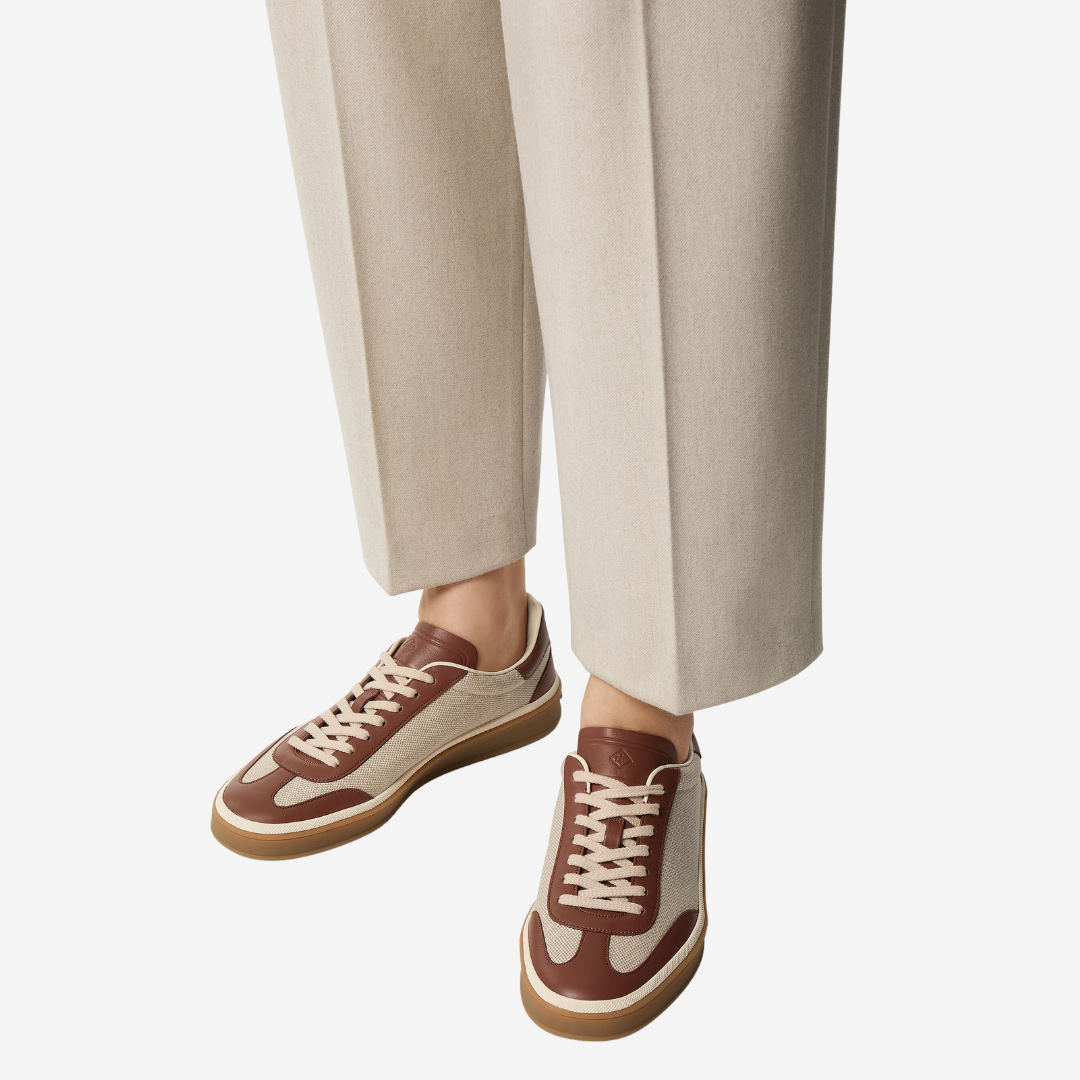 Loro Piana Tennis Walk Sneaker in NaturalCaramel Sugar Suede Calf Split, Linen (3)