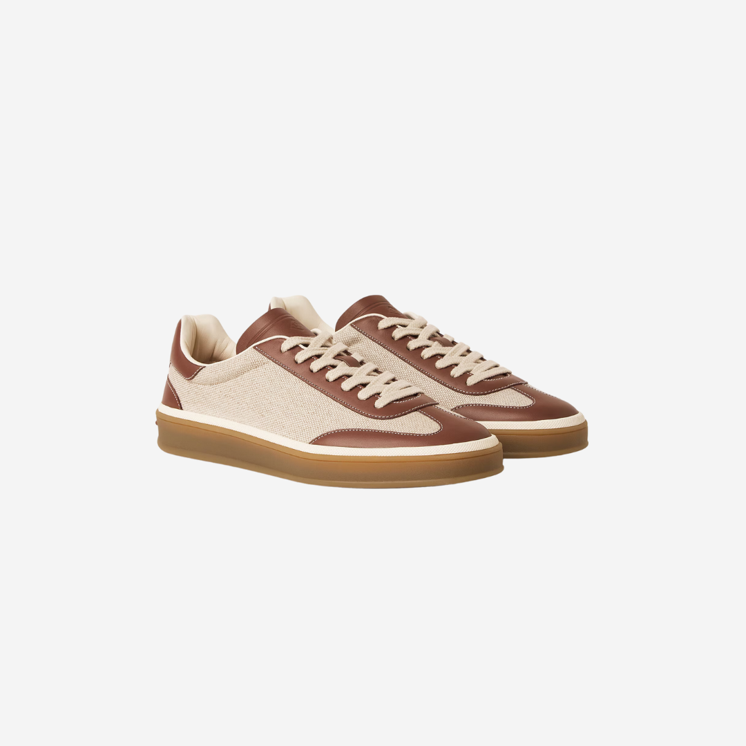 Loro PianaTennis Walk Sneaker in NaturalCaramel Sugar Suede Calf Split, Linen