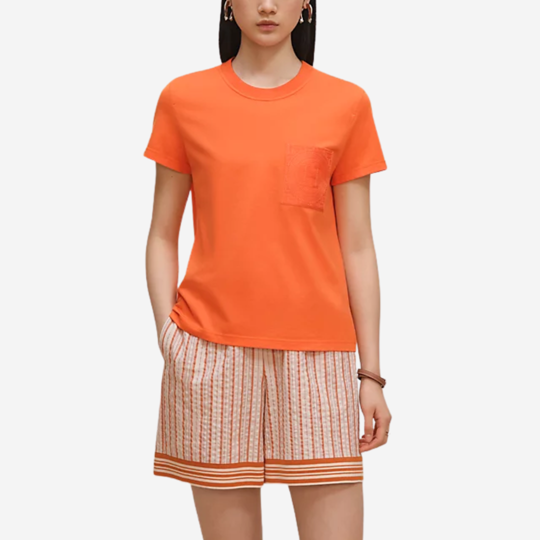 VOI Embroidered pocket t-shirt Orange Pop (2)