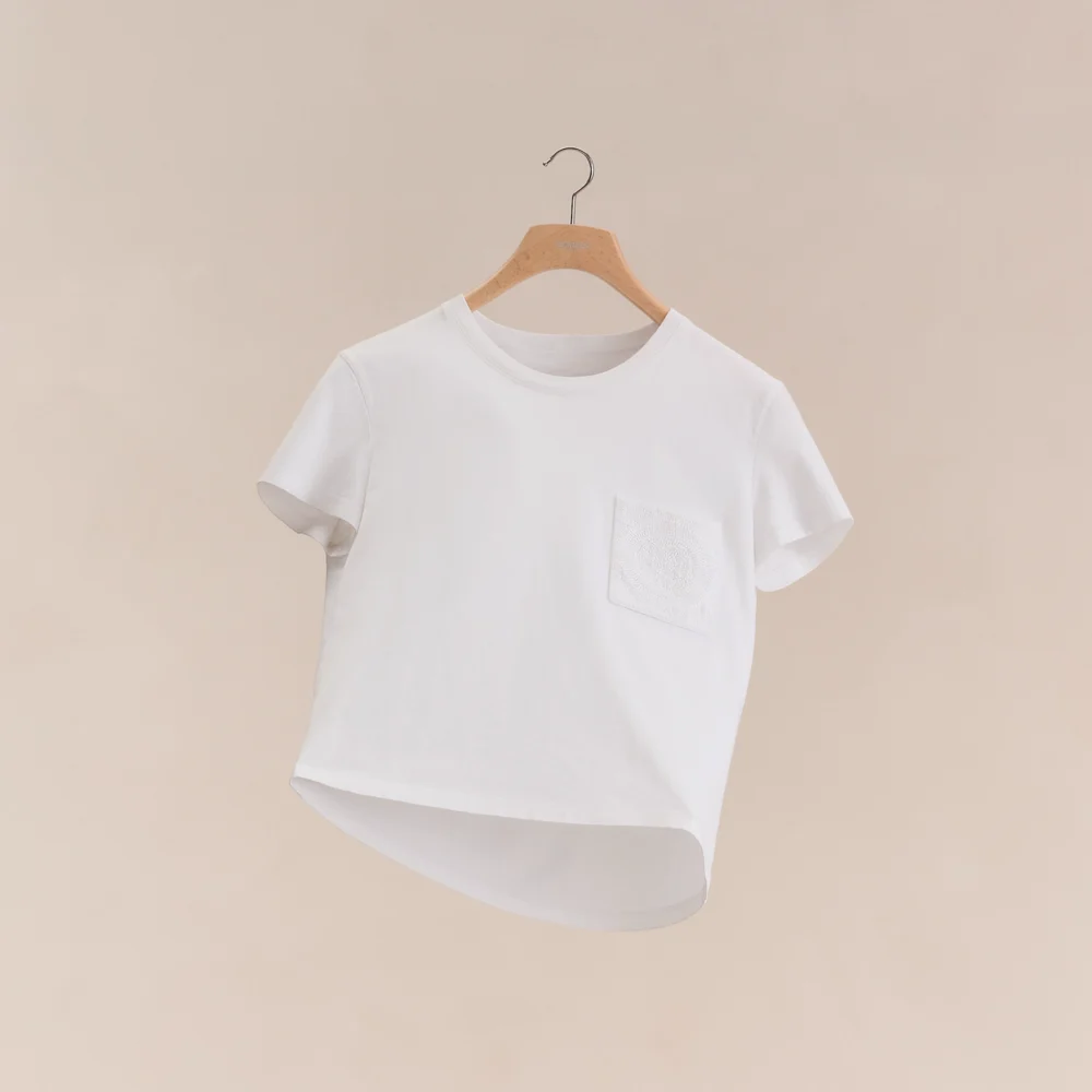 Embroidered pocket t-shirt blanc white tee