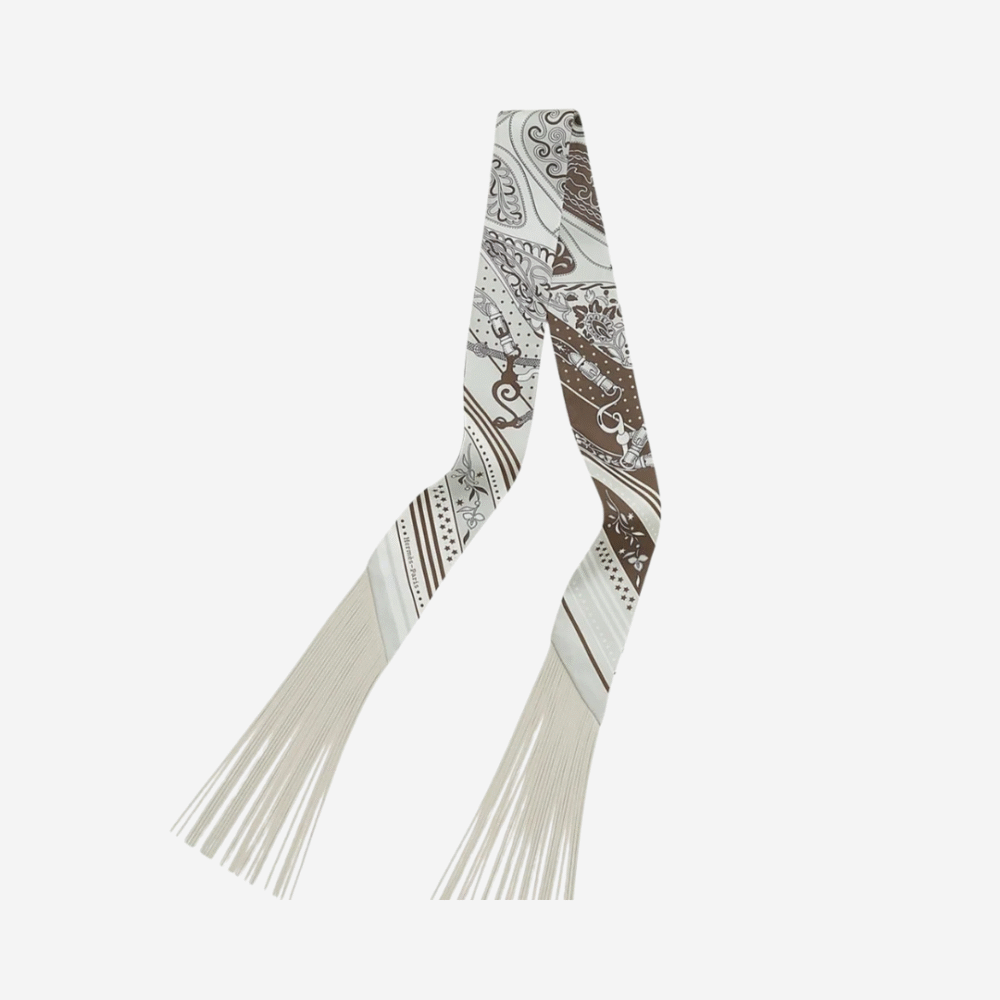 Jumping Leather Fringes Twilly in Craie & Brun Des Amazones