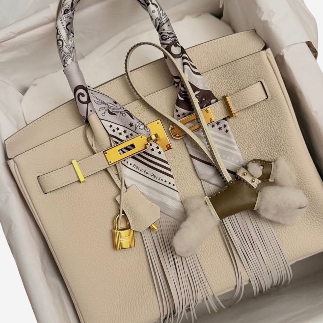 CLS Jumping leather fringes Twilly Craie Brun