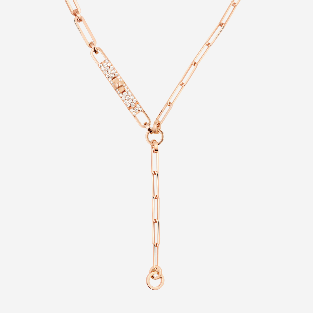 CLS Kelly Chaine lariat necklace, small modelAnchor Chain Earrings Small Modelleather fringes Twilly Craie Brun