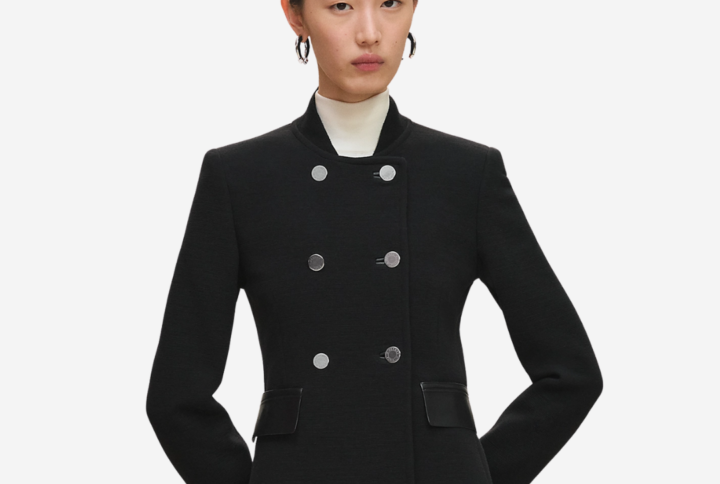 Hermes Short Pea Coat With Leather Details Noir Black