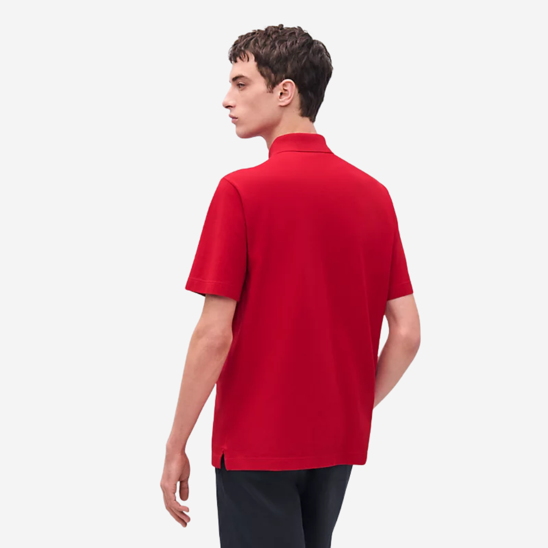 Hermès H Embroidered Buttoned Polo Shirt Rouge Vif Red | Oasisalmuna