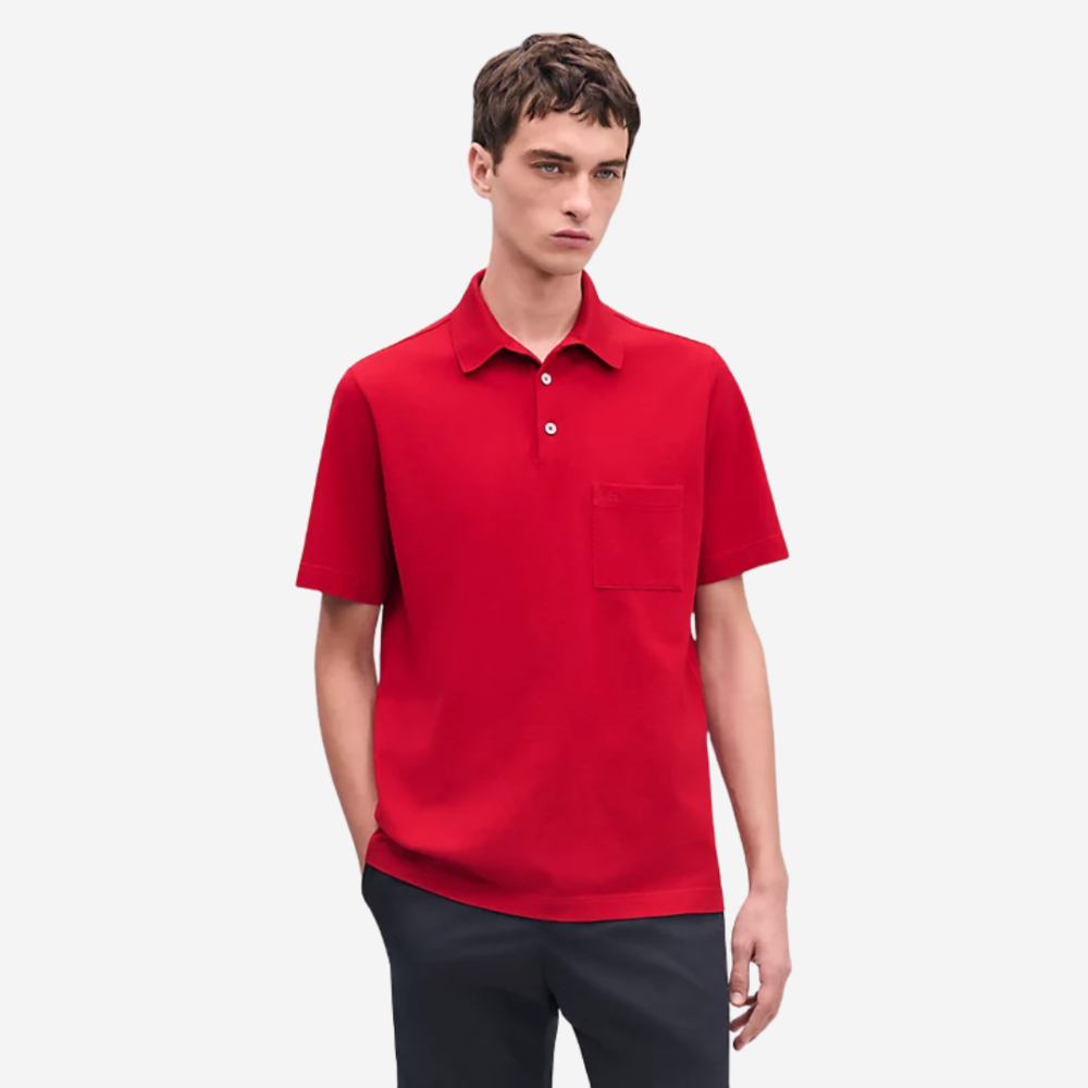 Hermes “H” Embroidered Buttoned Polo Shirt Rouge Vif Red