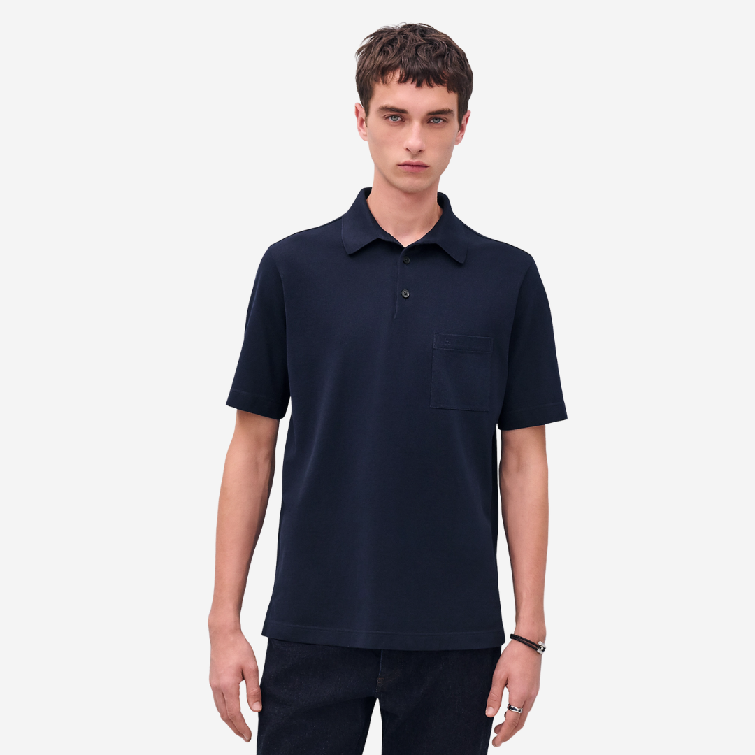 Hermès H Embroidered Buttoned Polo Shirt Marine Blue | Oasisalmuna