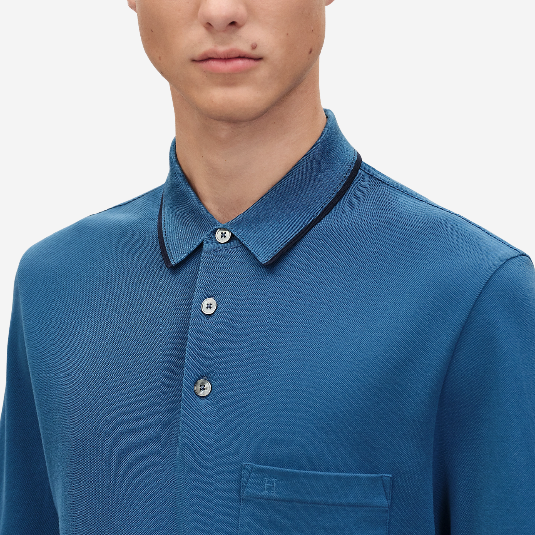 Hermès Piqures Sellier Polo Shirt Atlantique Blue | Oasisalmuna