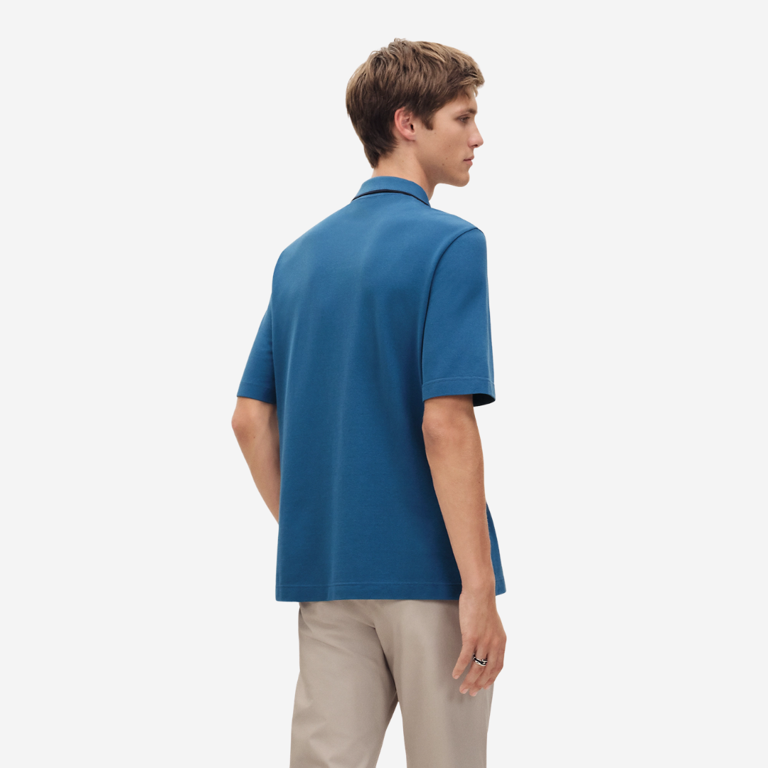 Hermès Piqures Sellier Polo Shirt Atlantique Blue | Oasisalmuna