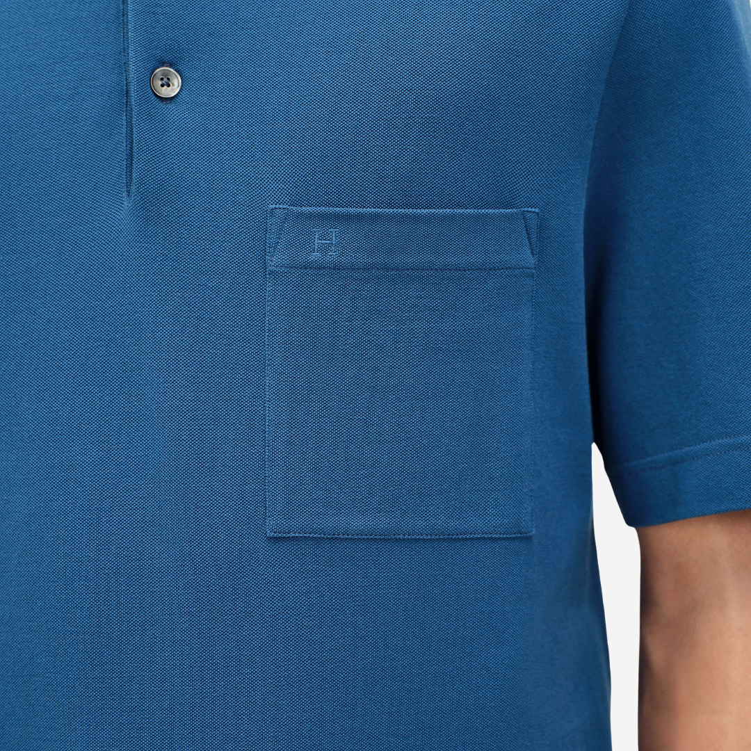 Hermès Piqures Sellier Polo Shirt Atlantique Blue | Oasisalmuna