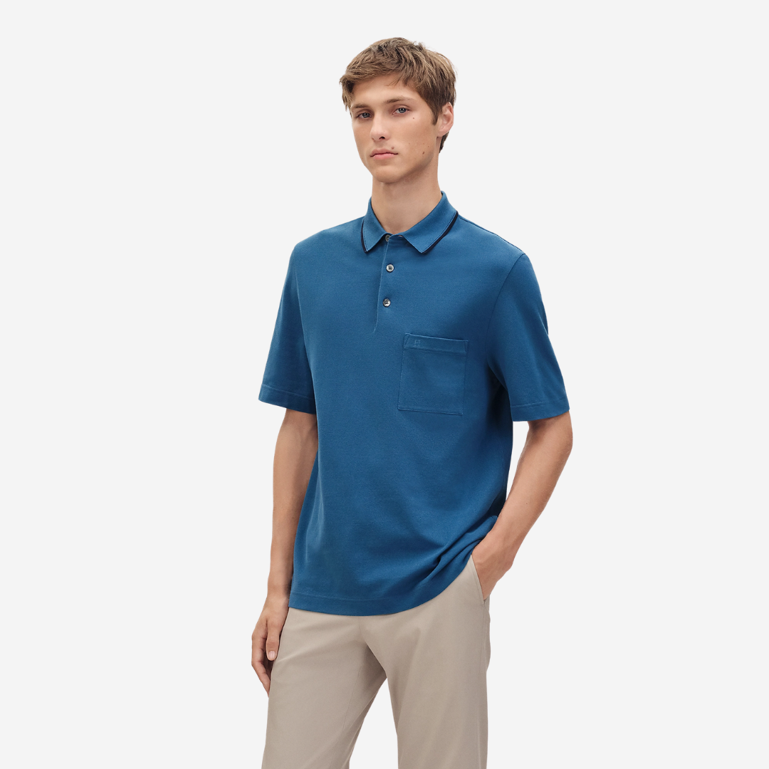 Hermès Piqures Sellier Polo Shirt Atlantique Blue | Oasisalmuna