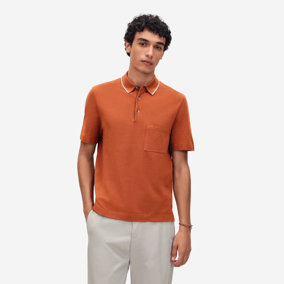 Hermès Piqures Sellier Polo Shirt Orange Brûlé | Oasisalmuna