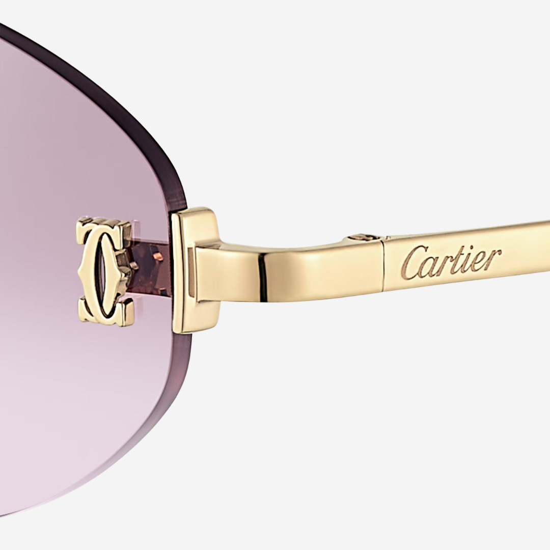 Cartier C de Cartier Round Sunglasses in Gold and Grey Lens